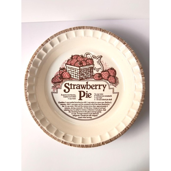 Royal China by Jeannette Other - Vintage Royal China Jeannette Strawberry Pie Recipe Stoneware Baking Dish USA